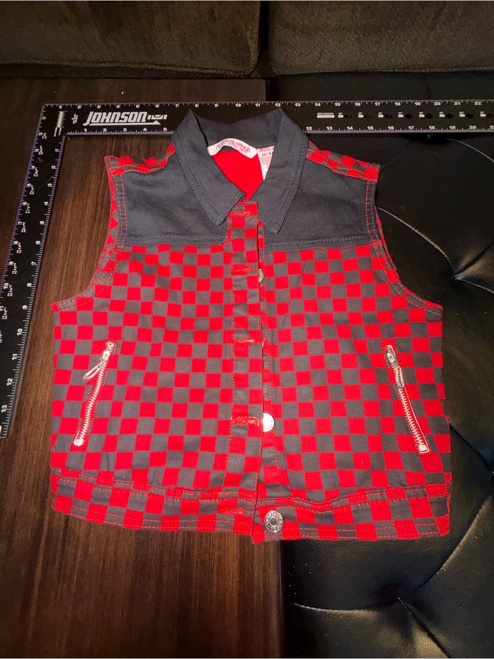 Crystal Vogue Red & Black Checkerboard Sleeveless Vest Y2K #Skater